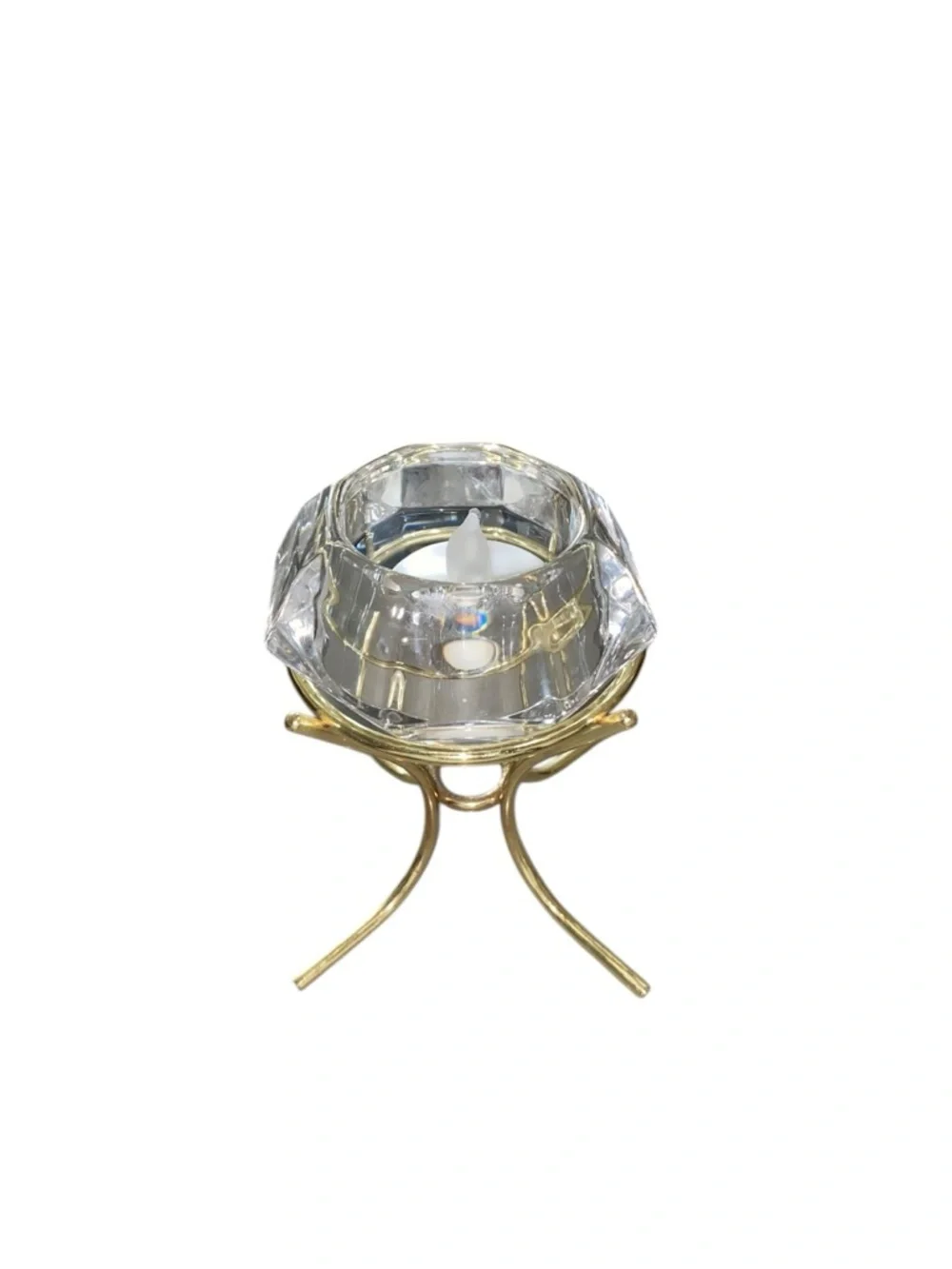 Vintage Y2k Partylite crystal Diamond solitaire candle holder gold Glam Bridal